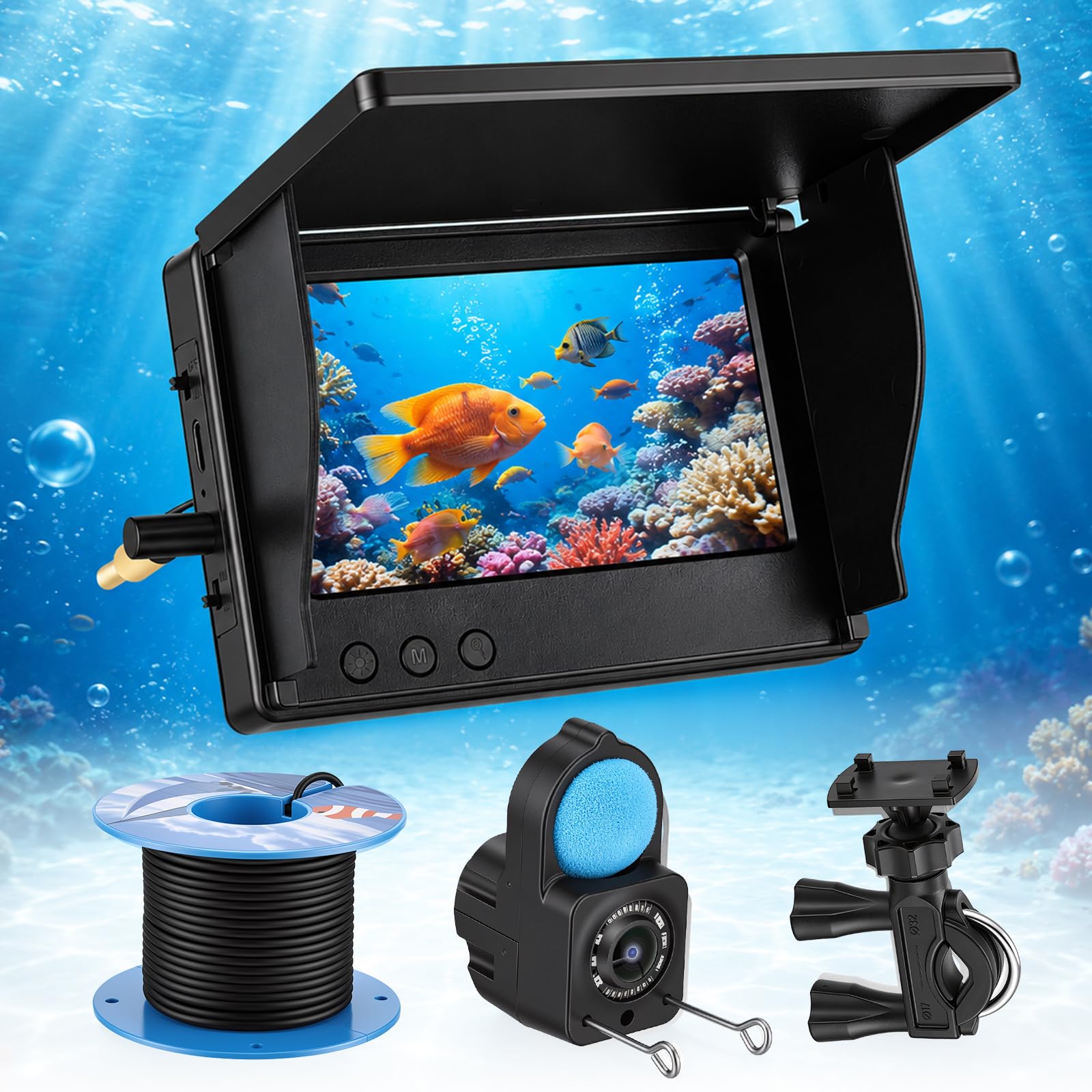 Caméra sous-Marine HD 1080p, Fish Finder Sondeur Bateau avec écran 4,3"(15m)