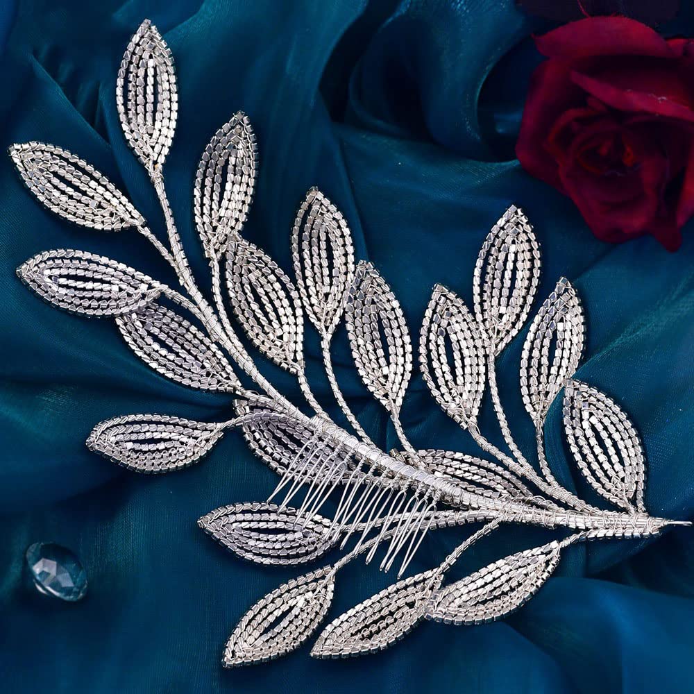 Haarkamm Hochzeit Silber Braut Haarschmuck aus Strass Kristall Damen Mädchen Kopfschmuck Brautschmuck Blatt Haar Schmuck Steckkämme