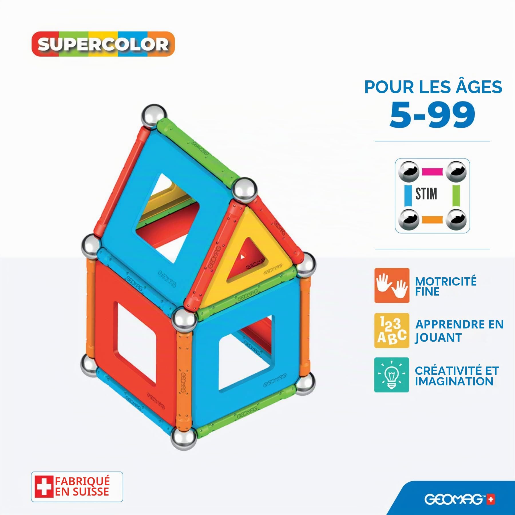 Geomag - Supercolor Blocs de Constructions Magnétiques pour Enfants, Jeu et Jouet en Forme de Cube, Green Collection 100% Plastique Recyclé, 52 pièces