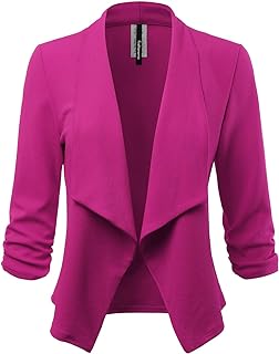 Women's Stretch 3/4 Gathered Sleeve Open Blazer Jacket (Made in USA)