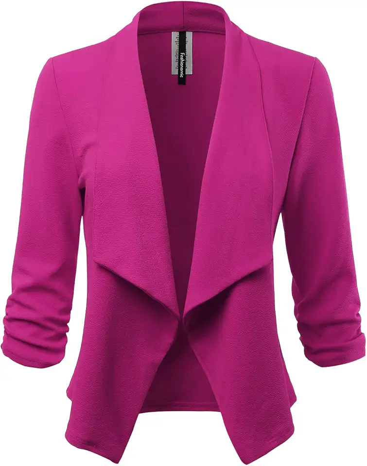 Blazer feminino elástico com manga 3/4 reunida (feito nos EUA)