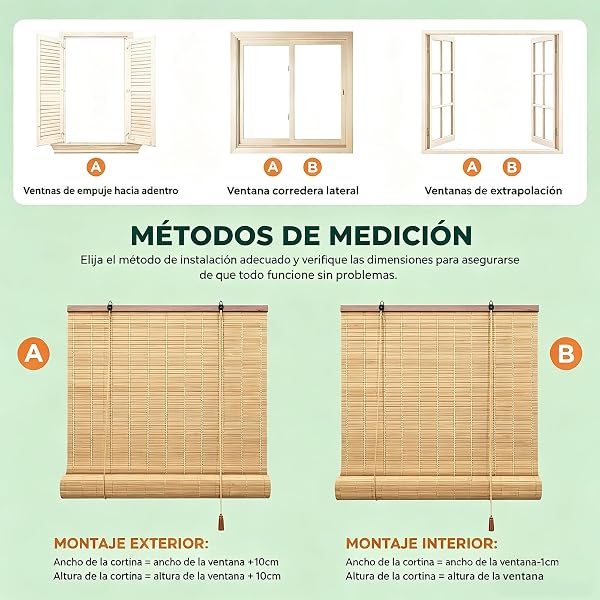 EasySpeed Persiana Enrollable de Bambú Natural (150x200cm), Cortina de Madera, Estor Ajustable de Ocultación para Exterior e Interior, Diseño Natural para Puertas y Ventanas, Marrón - 3