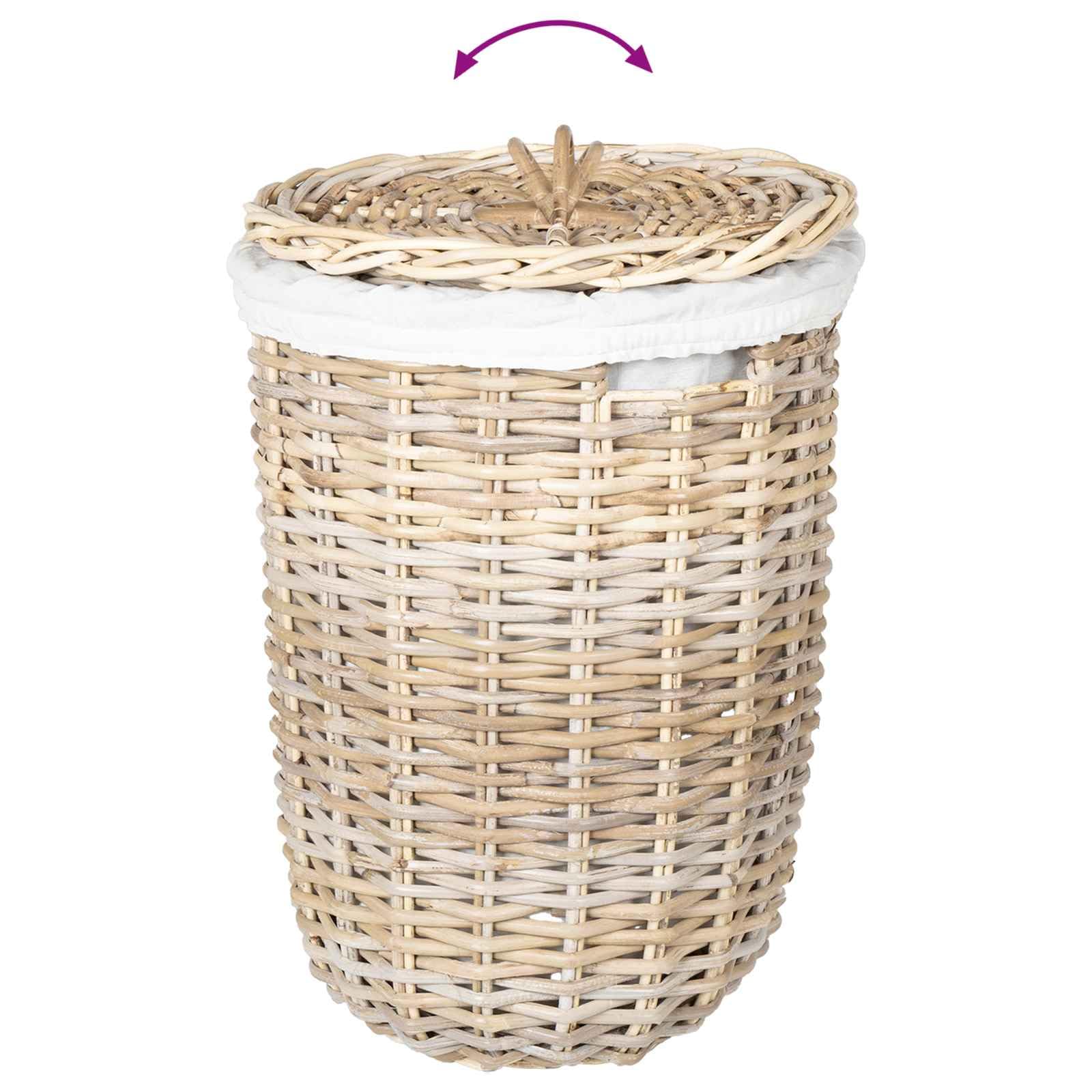 Wäschekorb mit Deckel 2er Set aus Kubu Rattan in natürlichem Grau für Schlafzimmer und Bad, platzsparende Wäschetruhe mit Griffen, 42 x 60 cm und 30 x 45 cm, langlebig, leicht zu reinigen
