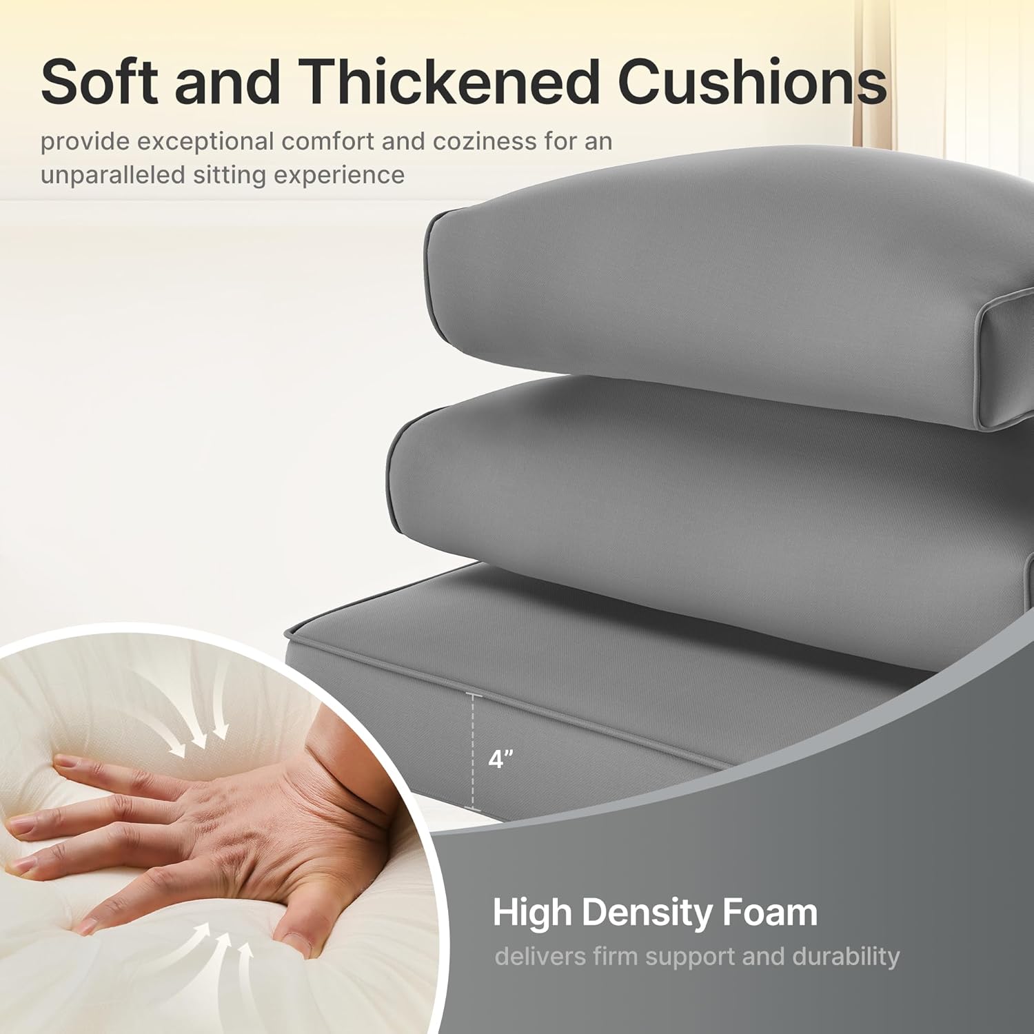 SUNCOZE 14-Piece Outdoor Cushions for Patio Furniture, 25.6"x25.6" Couch Cushion Replacement Designed for 6-Seat Sectional Sofa Sets, Anti-Slip Patio Cushions for Garden, Backyard, Porch (Grey)
