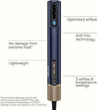 Infiniti PRO CONAIR DigitalAIRE Hair Dryer Drying Wand, Straightener and Styler, Ionic All-in-One Digital Motor Blow Dryer, Includes 4 High-Performance Attachments, Dark Blue .