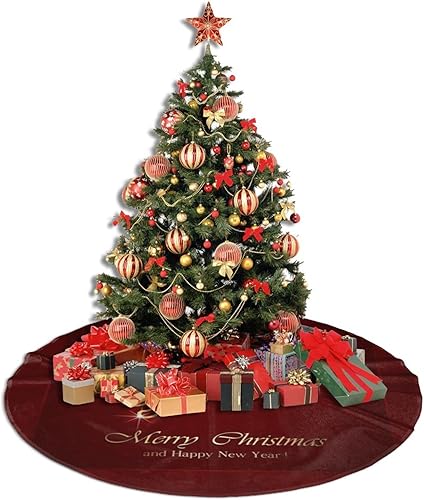 Miniatura 4 de Falda de árbol de Navidad para Navidad, suministros de fiesta de Navidad, decoración de tapete grande para árbol de Navidad, reno rojo dorado,