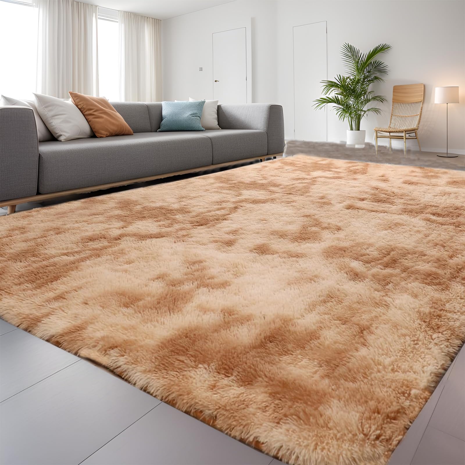 QUINZI Tappeto a pelo lungo, moderno, morbido, tappeto per camera da letto, tappeto per soggiorno, tappeto per camera dei bambini, tappeto antiscivolo(Cachi,80x160)