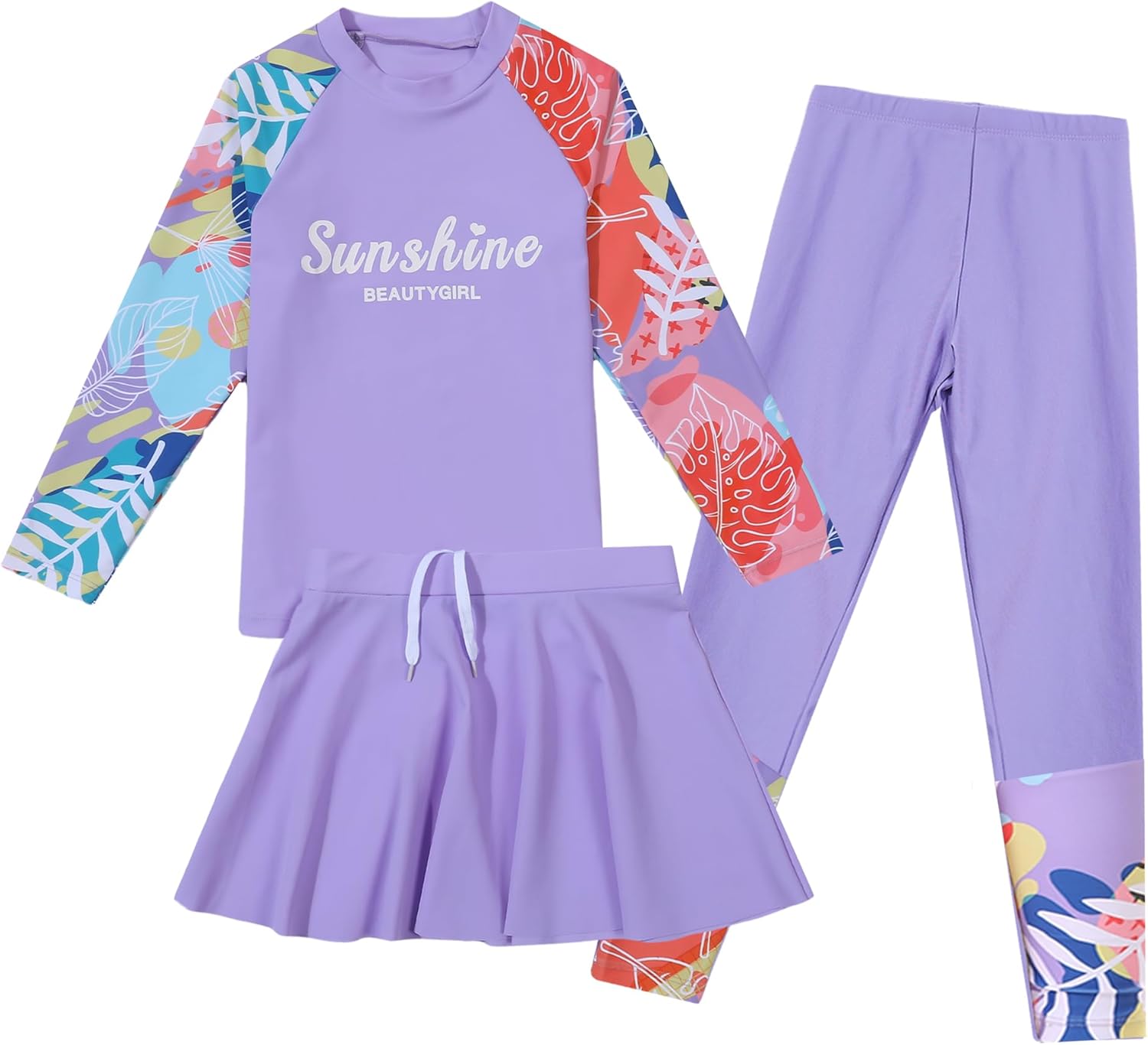 Happy Cherry Girls Rash Guard Swimsuit 3 Piece Long Sleeve Swim Shirt with Shorts Long Pants Bathing Suit Swimwear