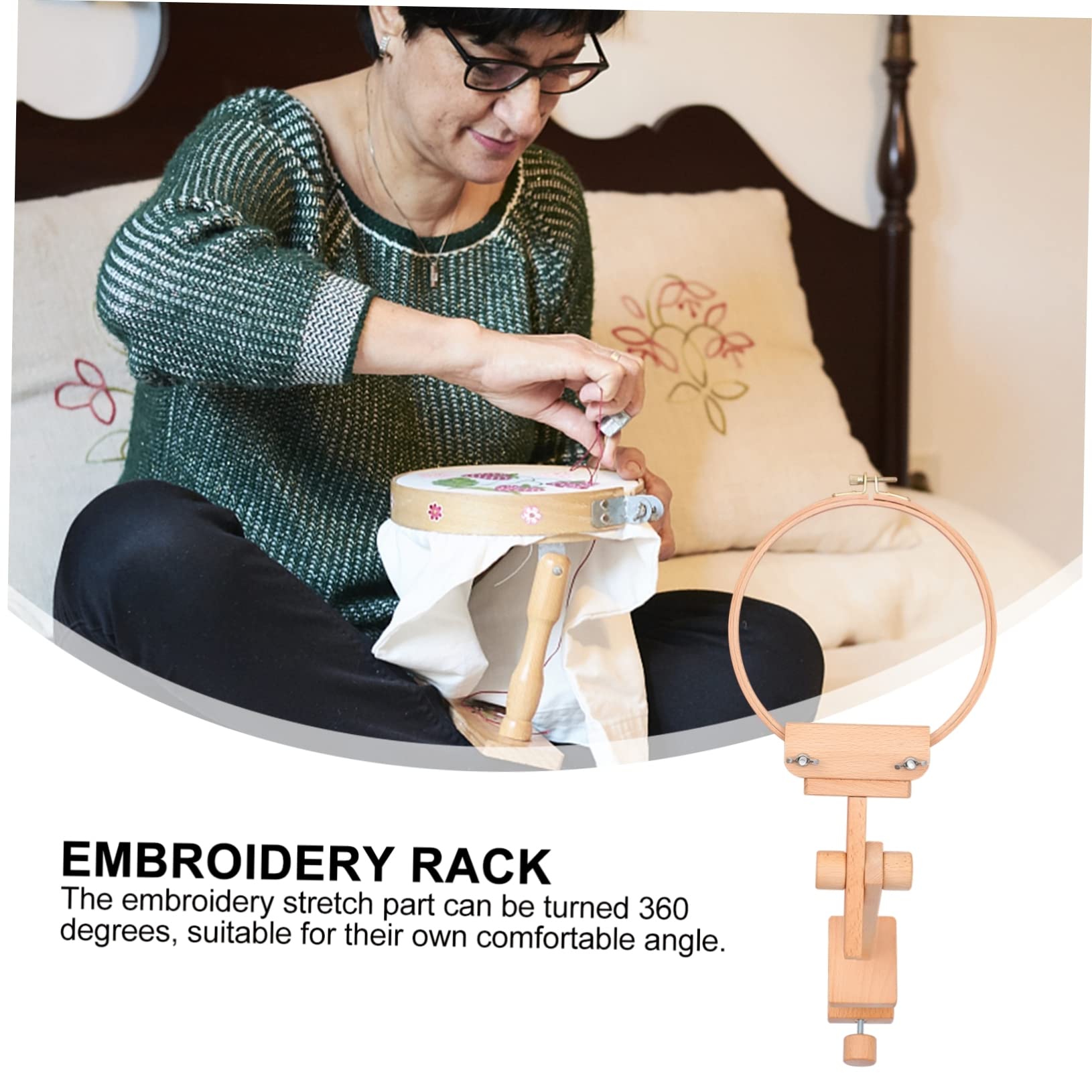 NUOBESTY Bastidor de Bordado de Haya Rotación 360° para Punto de Cruz, Soporte de Mesa Ajustable, Juego de 20 Anillos para Bordar, Adecuado para Manualidades y Artesanía en Casa