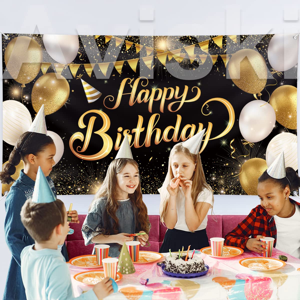 Sfondo di buon compleanno con palloncino realistico e coriandoli