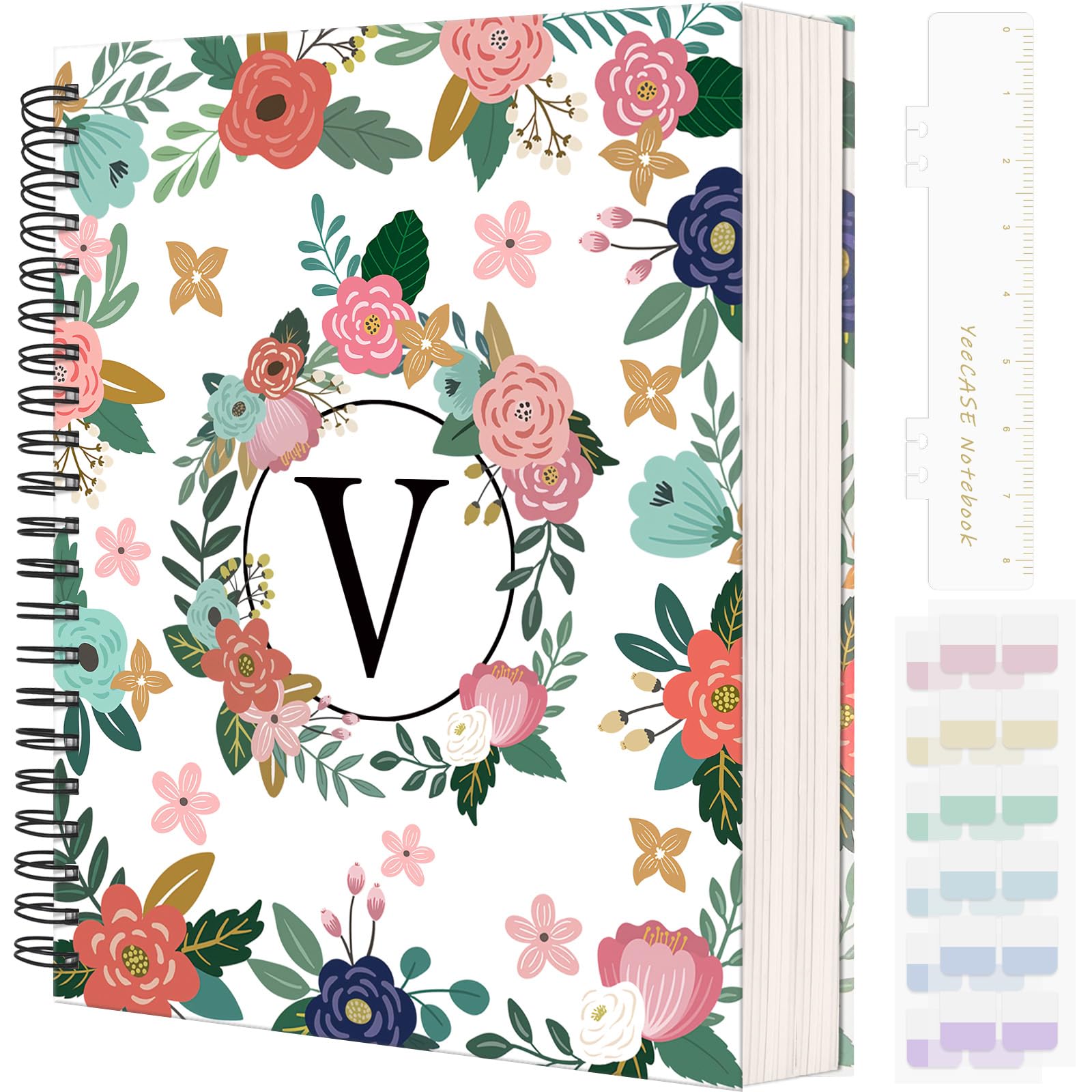YeeCASE Taccuino a spirale con copertina rigida, 21,6 x 27,9 cm, 300 pagine, per donne e uomini, formato A4, a righe, con grazioso motivo floreale, per scrittura, lavoro, lavoro, scuola (21,6 x 27,9