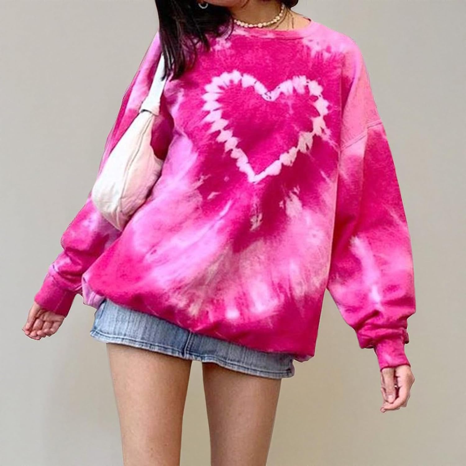 Aopwsrlyi Women's Long Sleeve Crew Neck Tie Dye Sweatshirt Cute Heart Print Preppy Clothes Pullover Tops - Image 5