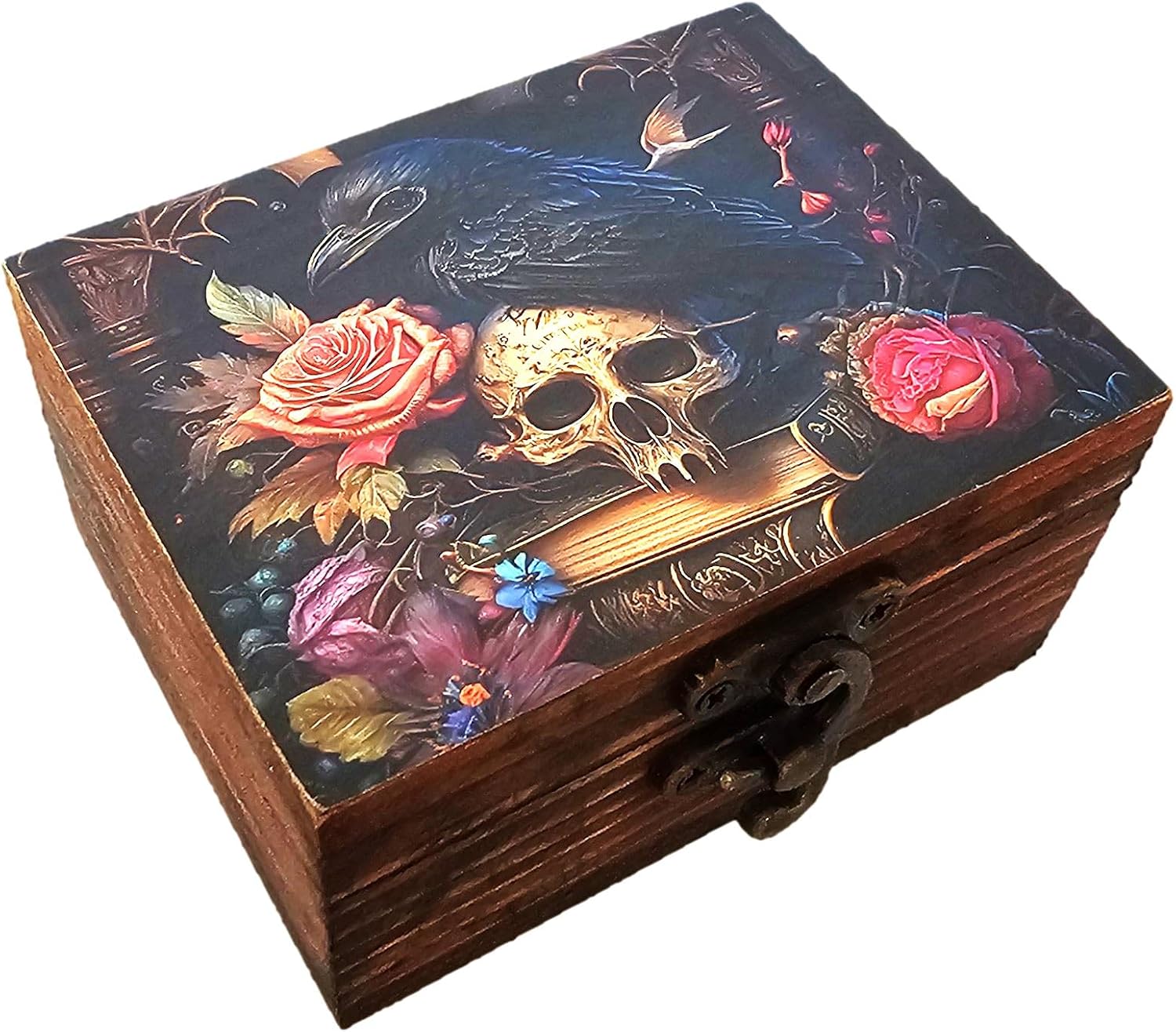 Trinket Box Small Jewelry Keepsake Box | Earrings Necklace Storage Box for Girls Women | Gift Idea, Birthday Christmas, Weddings, Animals Ornaments for Home Décor (Mystical Raven and Skull)