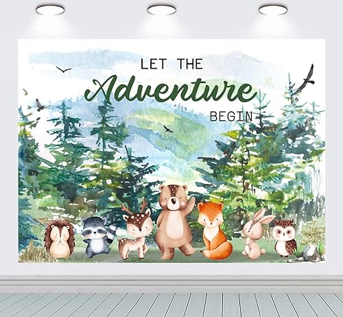 Miniatura 4 de Adventure Awaits - Telón de fondo para baby shower, decoración de baby shower, temática de bosque, decoración de fiesta de cumpleaños, bosque