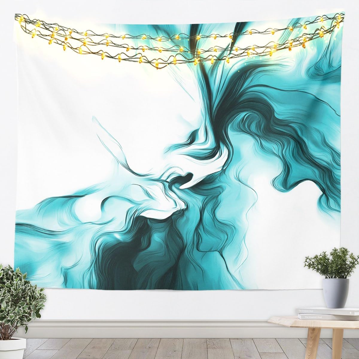 Feelyou Modern Abstract Tapestry Teal Turquoise Wall Art for Living Room Bedroom Abstract Art Wall Hanging Blanket Luxury Home Decor Medium 59"x59"