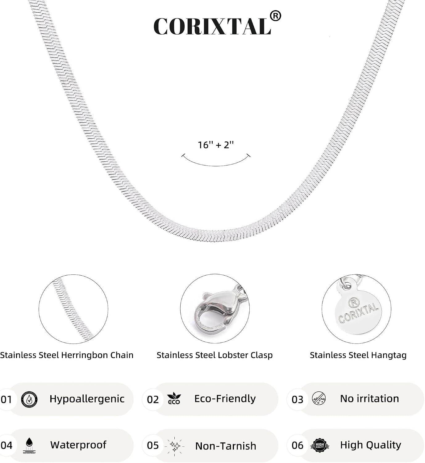 Silver necklace for women, Sterling Silver necklaces, Silver Plated Herringbone Box Curb Adjustable Link Chain Necklaces for Women Gift