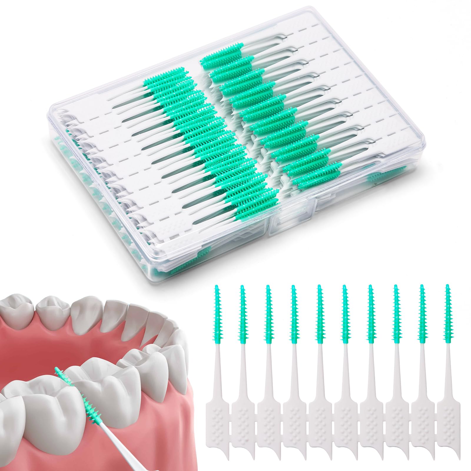 300 Pieces Interdental Brushes Braces Brush with Silicone Head Dental Tooth Flossing Toothpick Cleaners Tooth Tool Green