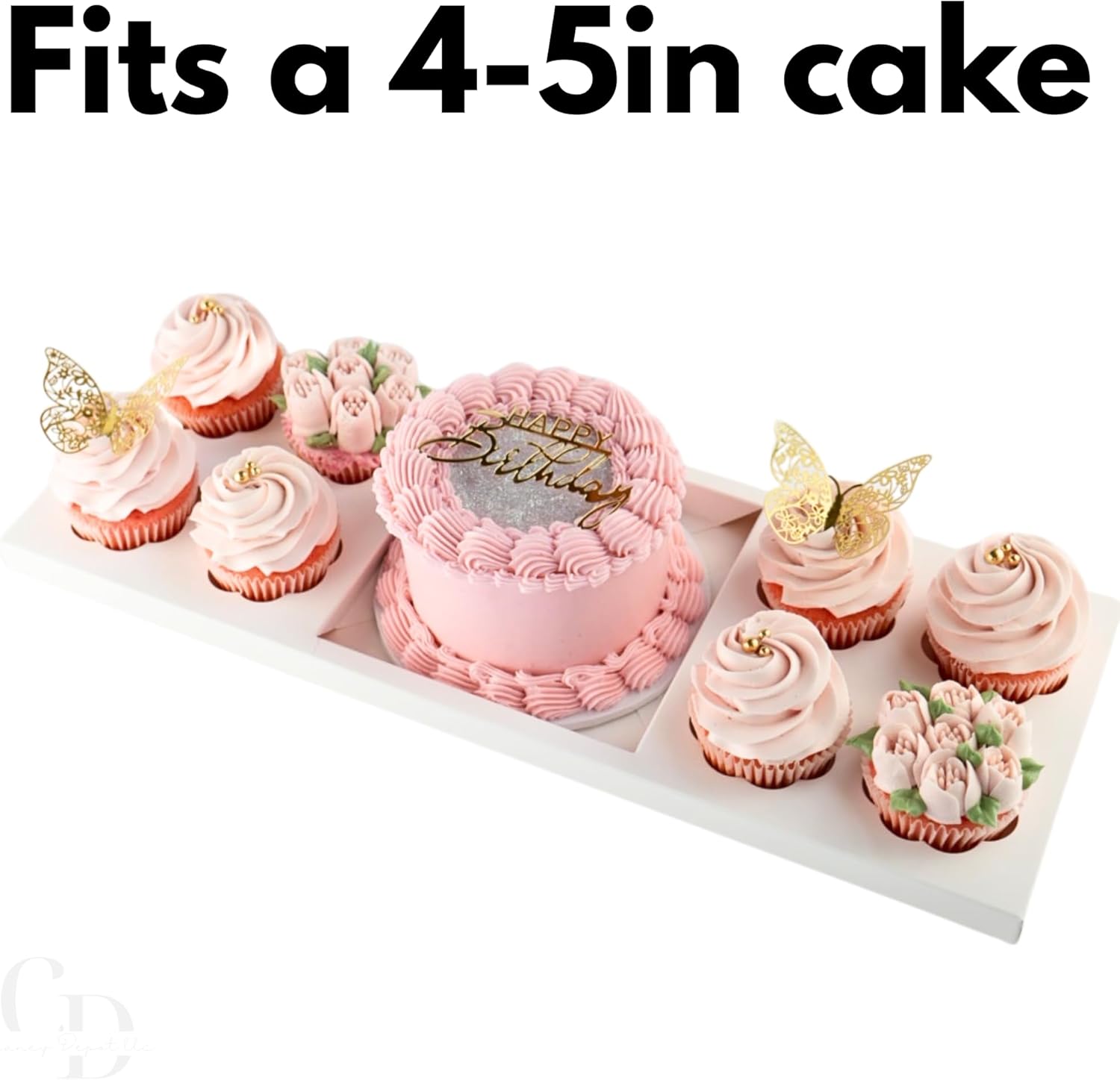 Bento Cake and Cupcake Box 8 Cupcakes, 1 6x6in slot for a 4-5in cake, Clear Long Box- 10 Pack
