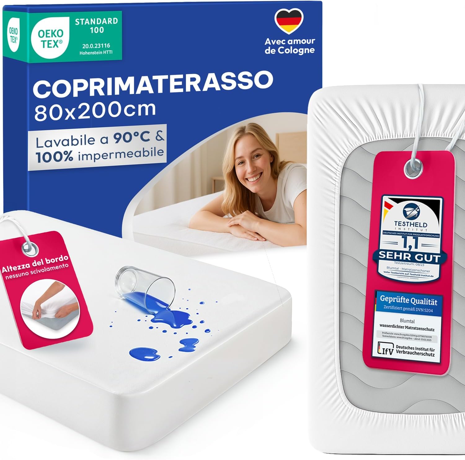 Blumtal Coprimaterasso Singolo Impermeabile con Angoli - 80 x 200cm, Coprimaterasso Singolo Impermeabile Antiacaro, Certificato OEKO-TEX, 1 Pezzo