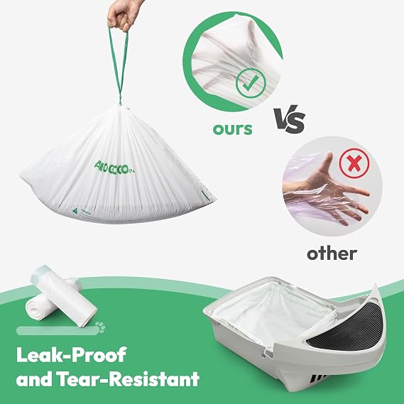 Waste Bags, Compatible with Litter Robot 4/5/3, Liners for Automatic Cat Litter Box Self Cleaning, 9-11 Gallon Capacity, Replacement Bags Liners with Drawstring 40 Pack, 25.8 x 21.5