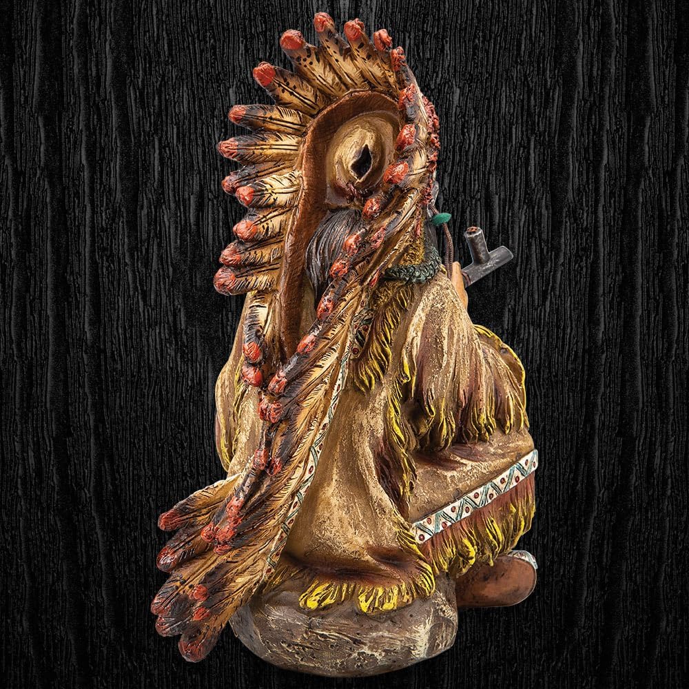 Native American Figurines - Chief with Peace Pipe | American Indian Decor Sculpture | Rustic Decorations for Home | Polyresin Crafted & Hand-Painted Statue | 7 3/4" x 3 3/4" x 5 1/4"