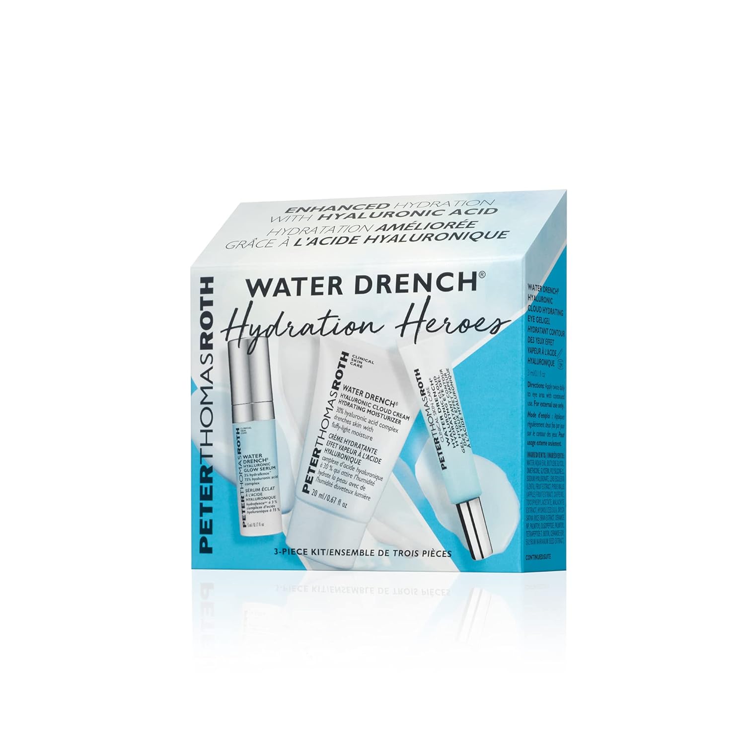 Peter Thomas Roth | Water Drench Hydration Heroes 3-Piece Kit | Hyaluronic Acid Skin Care Kit, Water Drench Glow Serum, Moisturizer and Eye Gel : Beauty & Personal Care