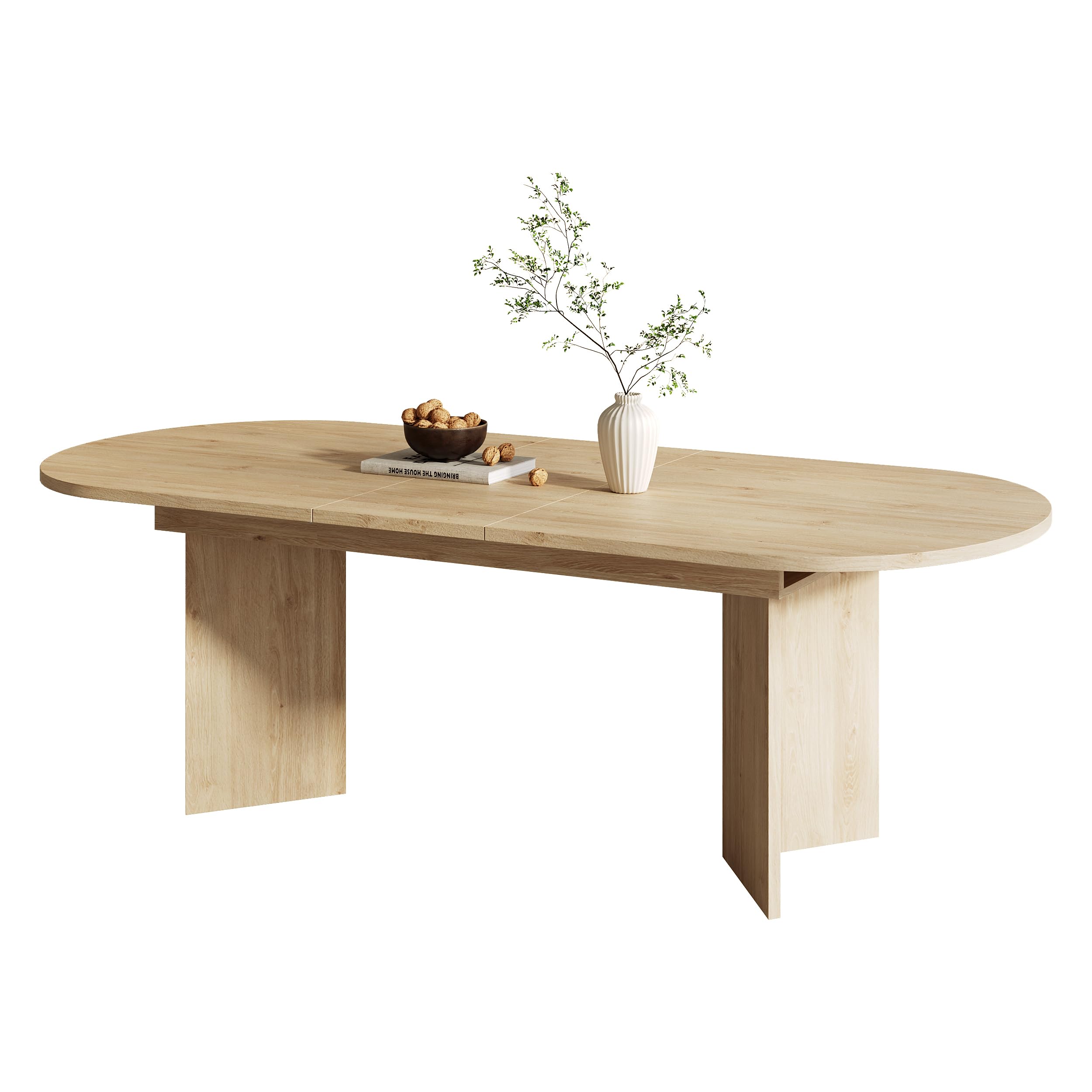 Tavolo da pranzo allungabile ovale, 160/200 * 90 cm, Tavolo allungabile moderno angoli arrotondati, stile semplice, piano del tavolo ispessito, tavolo da cucina per 6-8 persone, colore rovere