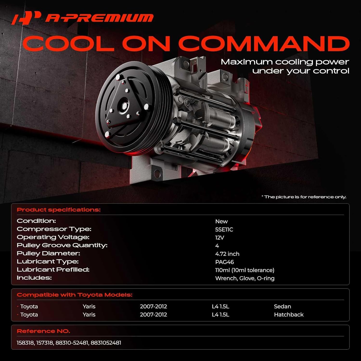 A-Premium Air Conditioner AC Compressor with Clutch Compatible with Toyota Yaris 1.5L 2007-2012