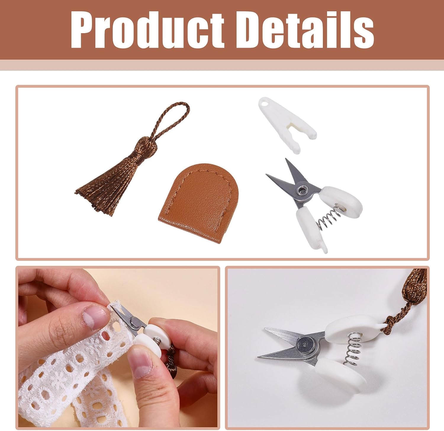FREEBLOSS 2 Set Small Craft Scissors with Leather Case and Tassel Mini Thread Scissors for Sewing