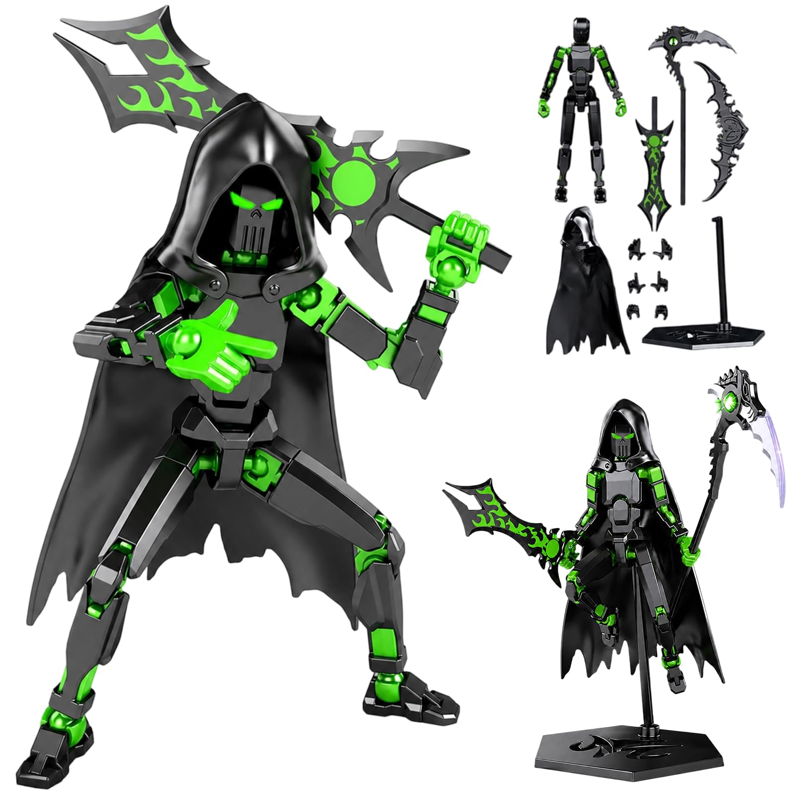 T13 Action Figure with 6 Fittings, Joint Movable Green Reaper Dummy 13