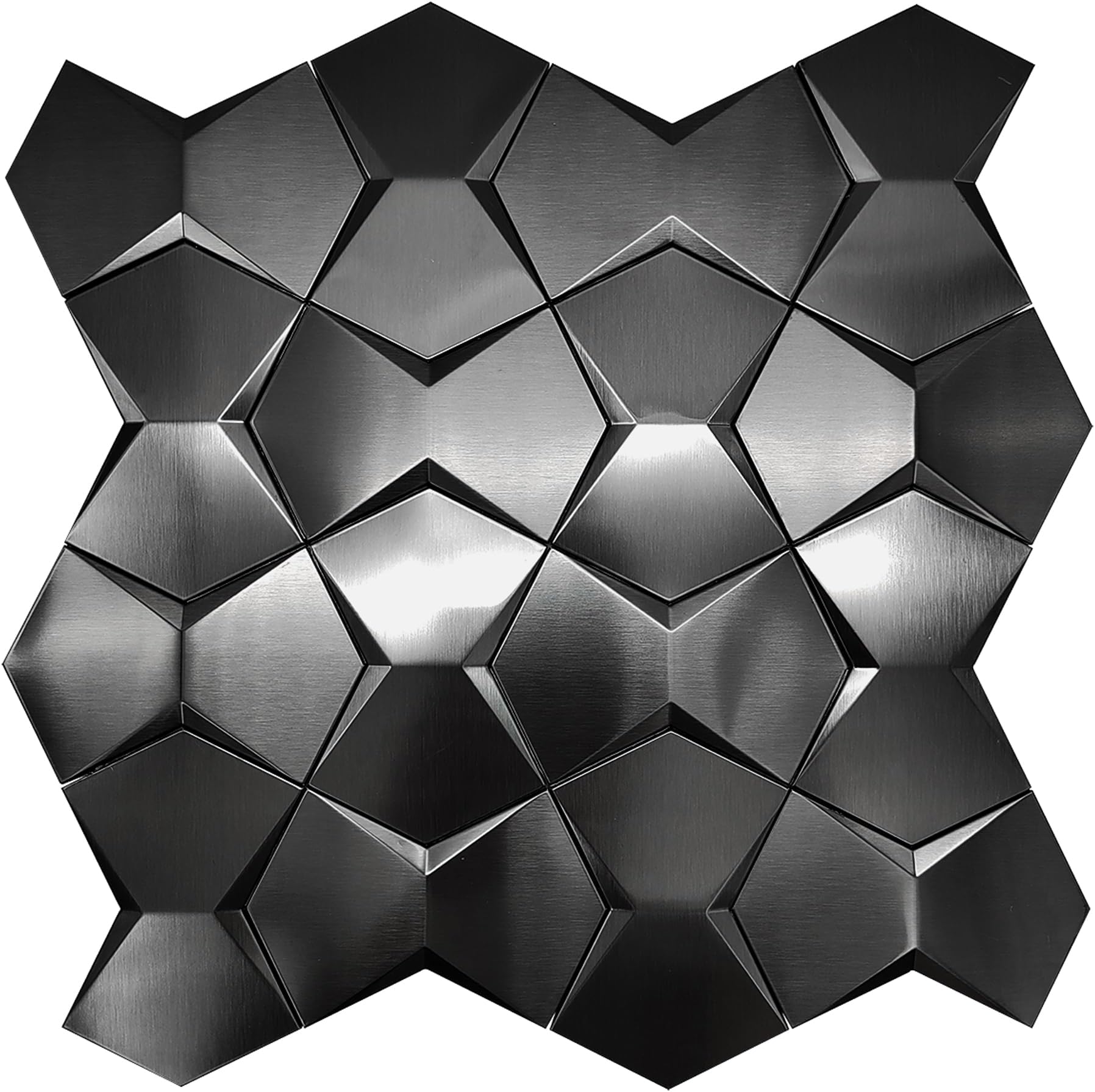 BLUJELLYFISHBlack 3D Wall Tile Long Hexagon Tiles for Backsplash Wall Kitchen & Bathroom Accent Tile 3D Wall Panels (Pack of 5)