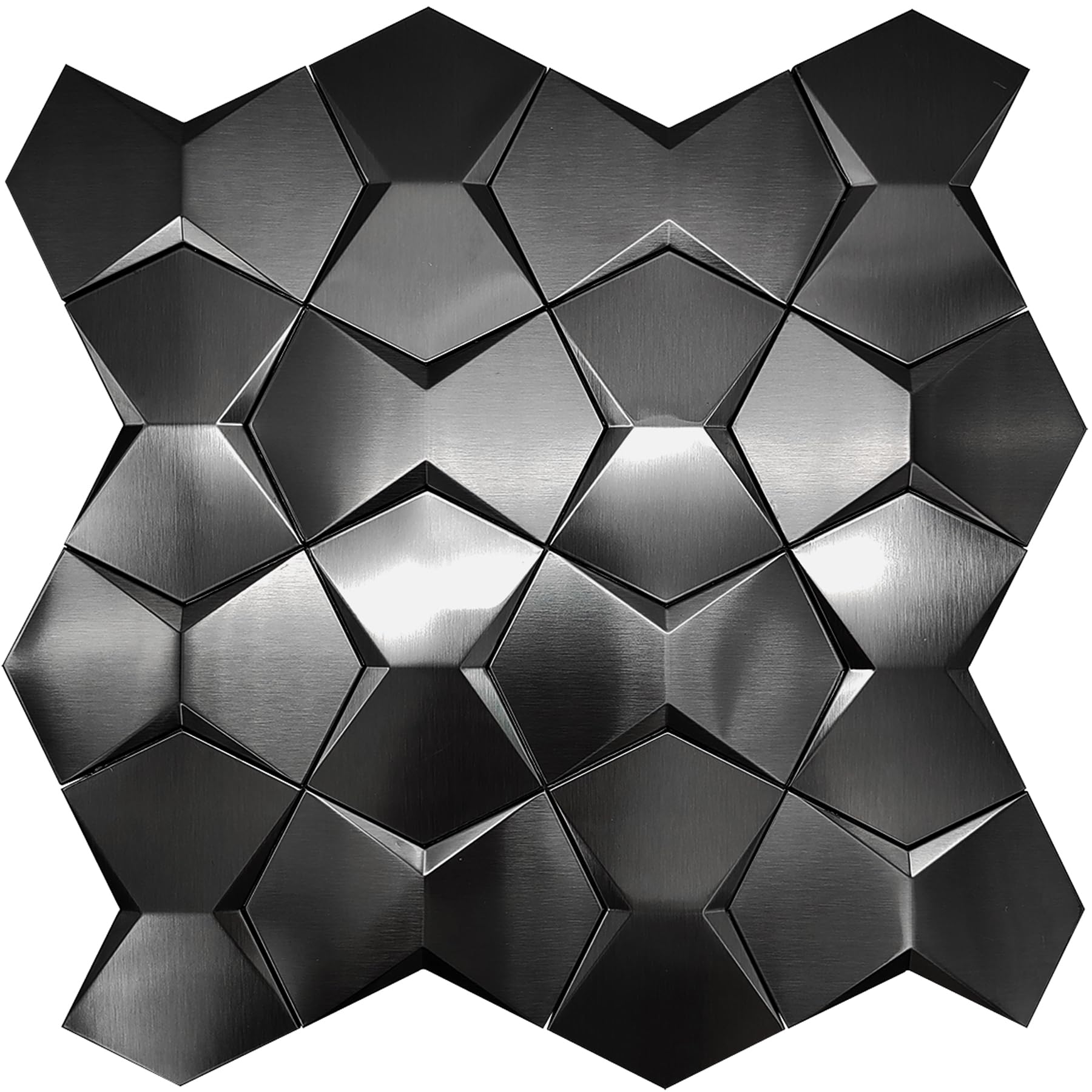 BLUJELLYFISHBlack 3D Wall Tile Long Hexagon Tiles for Backsplash Wall Kitchen & Bathroom Accent Tile 3D Wall Panels (Pack of 5)