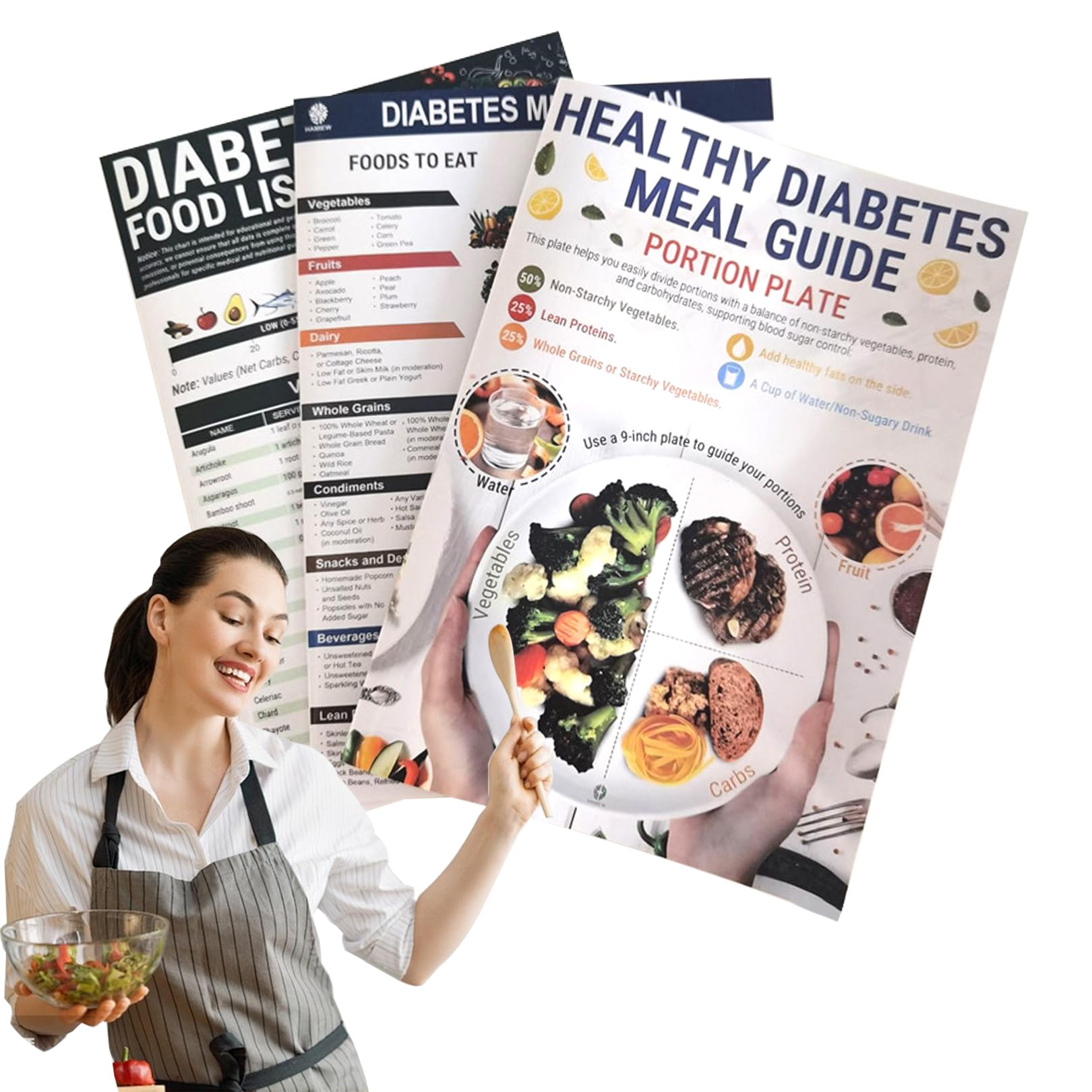 3 Pcs Diabetes Food List & Meal Planner,Diabetic Food Chart UK Healthy Eating Wall Carb Charts Guide,Carbohydrate Pre Diabete,Portable Low Fodmap Health Diet Poster Guides for Families Plan (3)