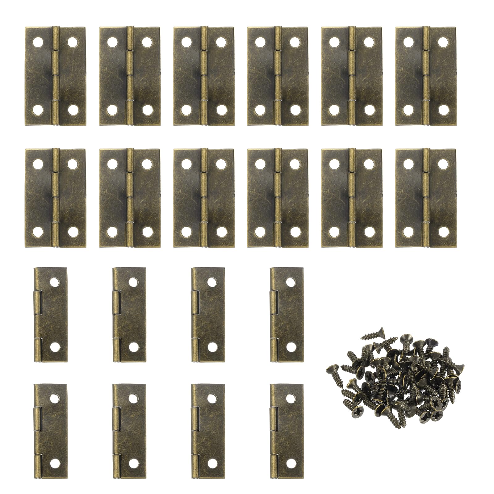 PATIKIL Small Hinges, 20Pcs 34 x 22mm Retro Iron Replacement Mini Hinges for Wooden Box with Mounting Screws for Cabinet Drawer Suitcase, Jewelry Box, Bronze