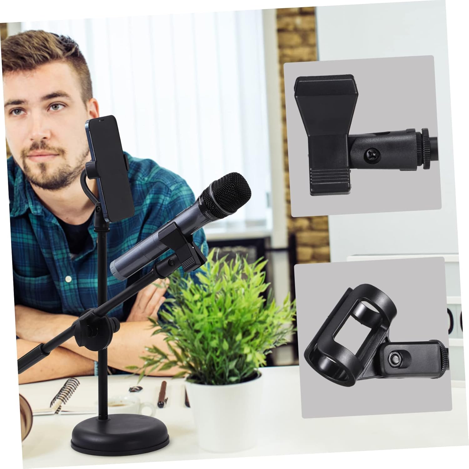 BESPORTBLE Universal Mic Mount Desktop Mic Stand Phone Holder Extendable Adjustable Stable Tabletop Microphone Stand