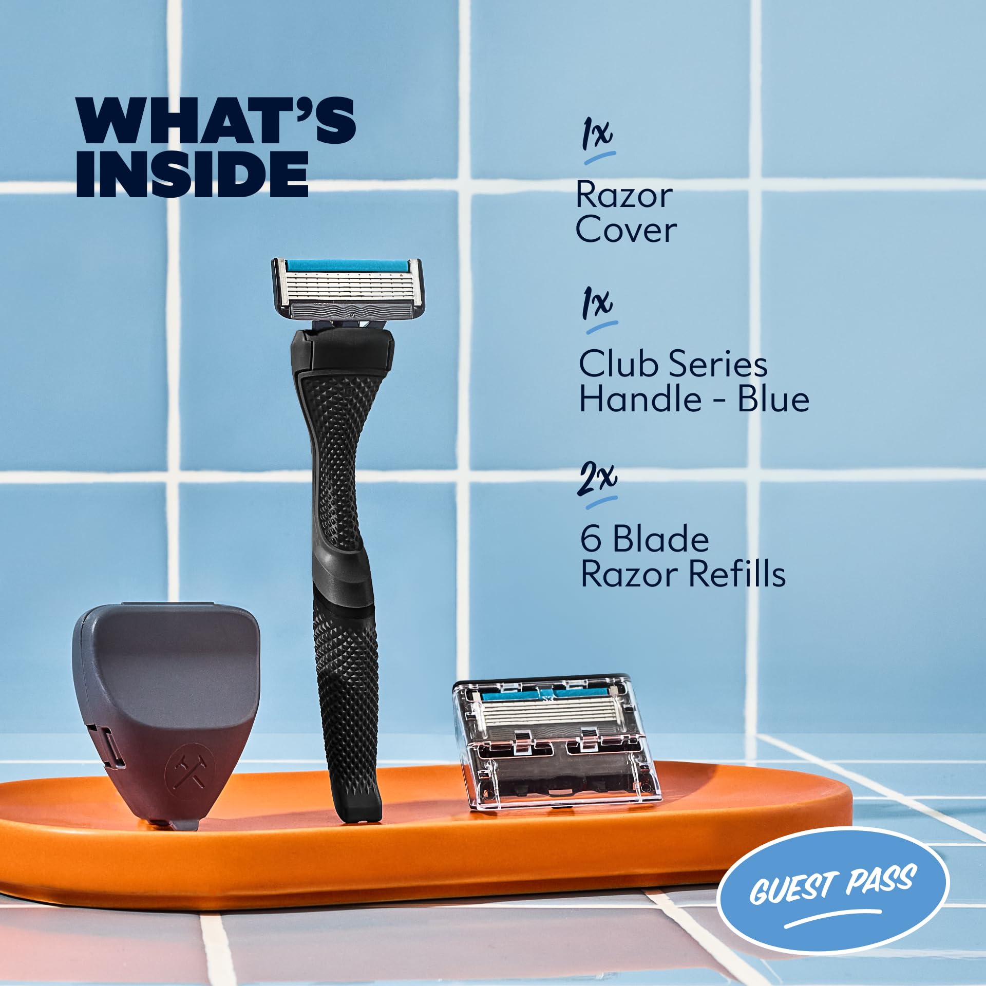 Dollar Shave Club | The Guest Pass Shave Set | 2 Extra Close Refill Cartridges, 1 Handle (Black), 1 Razor Cover