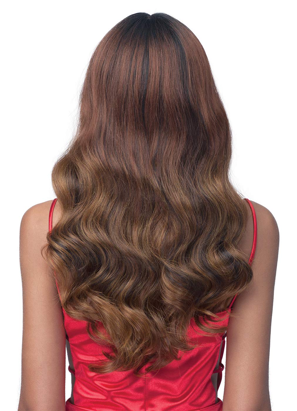 Bobbi Boss Deep Lace Front Ombre Red, Burgundy Curly Hair Wigs - MLF561 AMANDA, Body Wavy Heat Resistant synthetic colorful wigs with Natural Baby Hair (Natural Black to Mix Red, Burgundy)