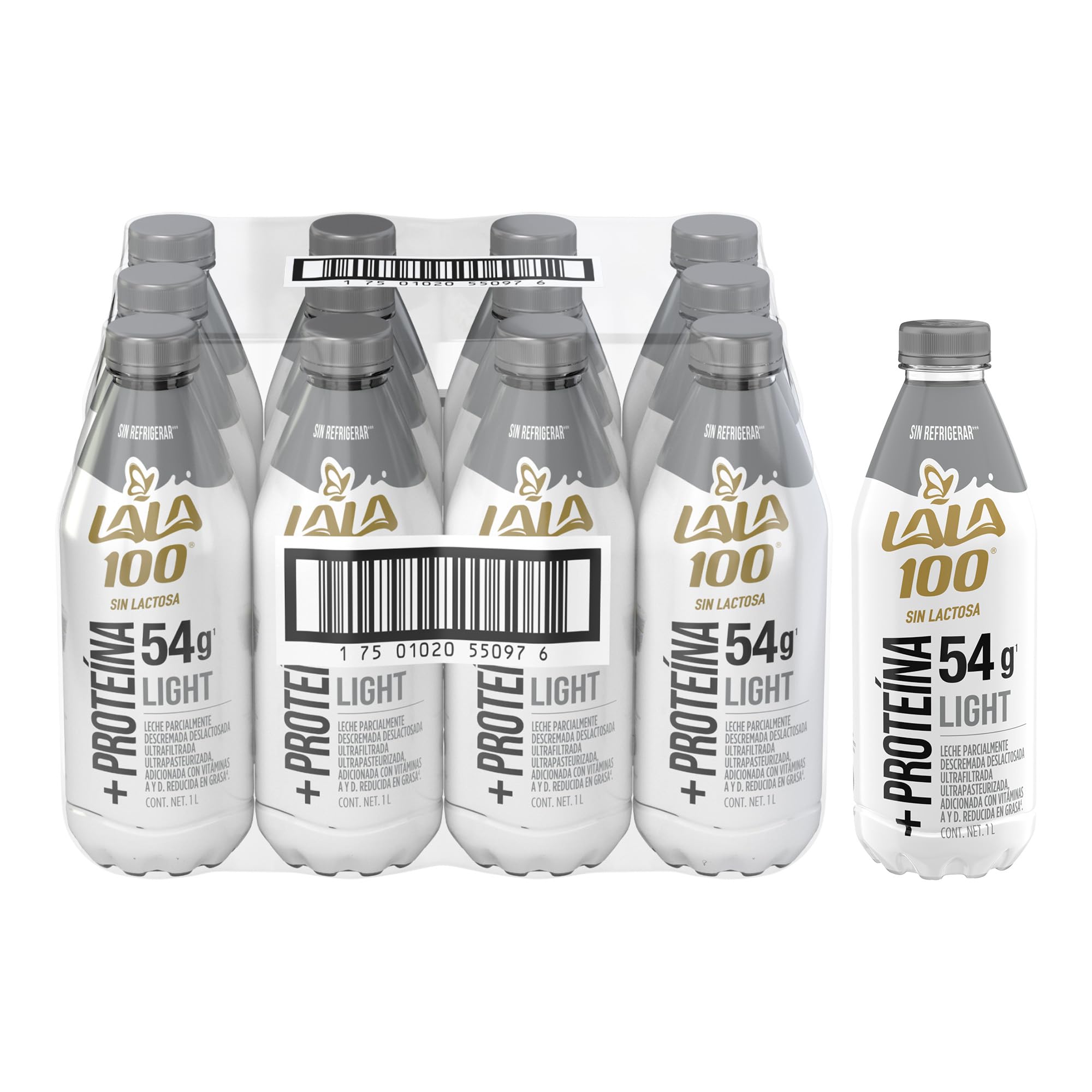 Lala 100 Proteína Light Leche Sin Lactosa Reducida en Grasa x 1 Paquete x 12 Unidades de 1 Litro c/u