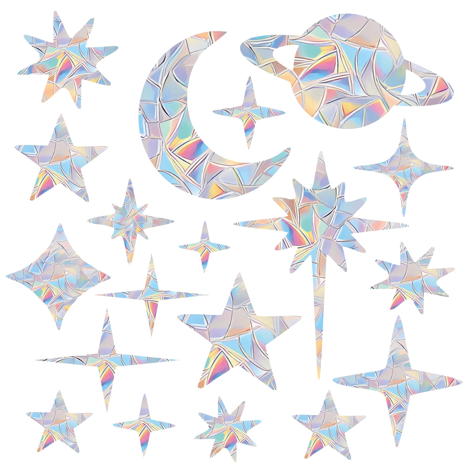 Shawula 75PCS Starry Sky Window Clings Anti Collision Window Decals to Save Birds from Collisions Non Adhesive Prismatic Vinyl Rainbow Stickers