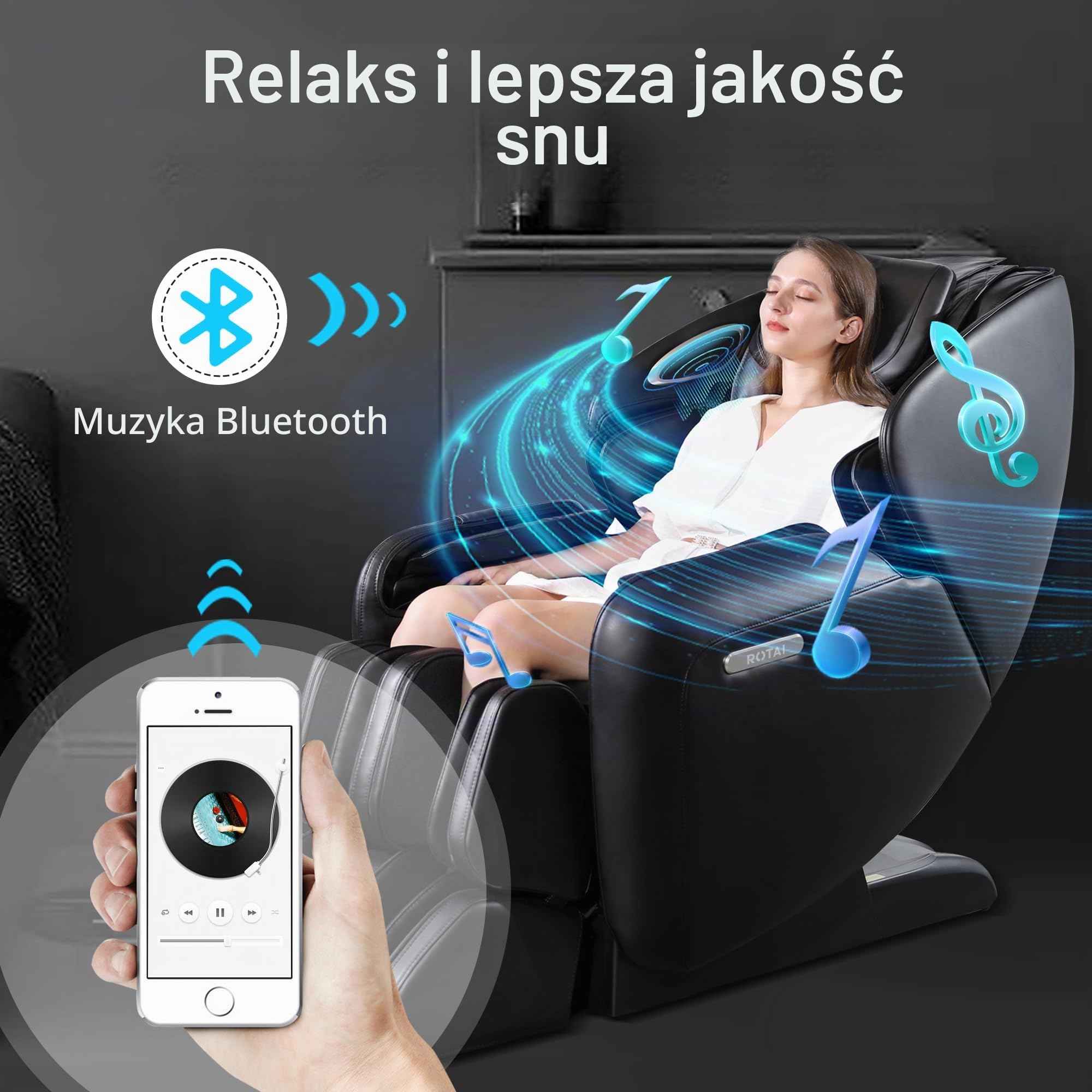 ROTAI Fotel do masażu z funkcją ogrzewania -Shiatsu Zero-Gravity, fotel do masażu całego ciała, robot 3D z szyną SL fotel relaksacyjny Bluetooth