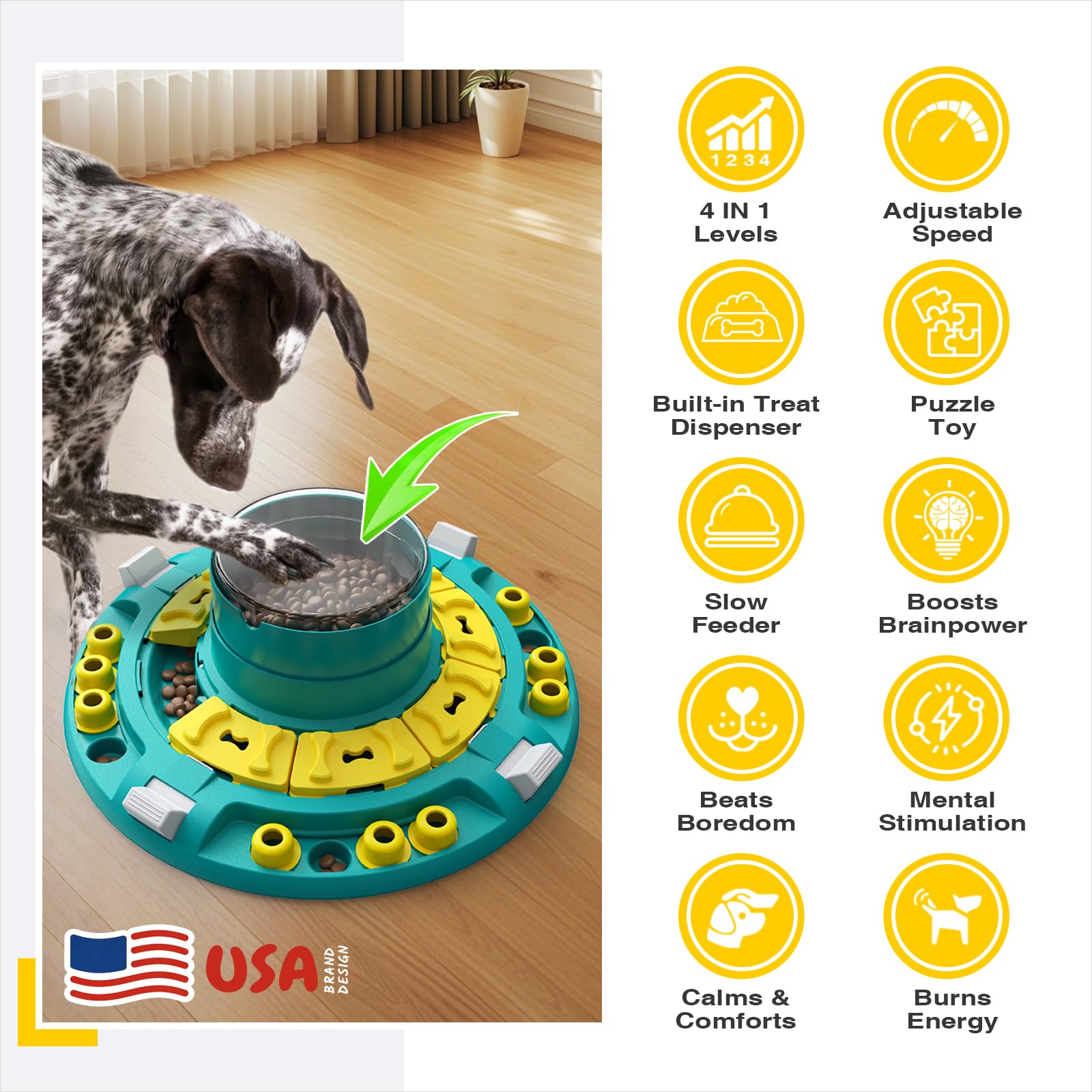 KADTC 4 niveaux de défi étape par étape, marque et design américains, jouet puzzle pour chien débutant à avancé pour chiens intelligents, casse-tête, nourriture lente, jouet d'enrichissement de