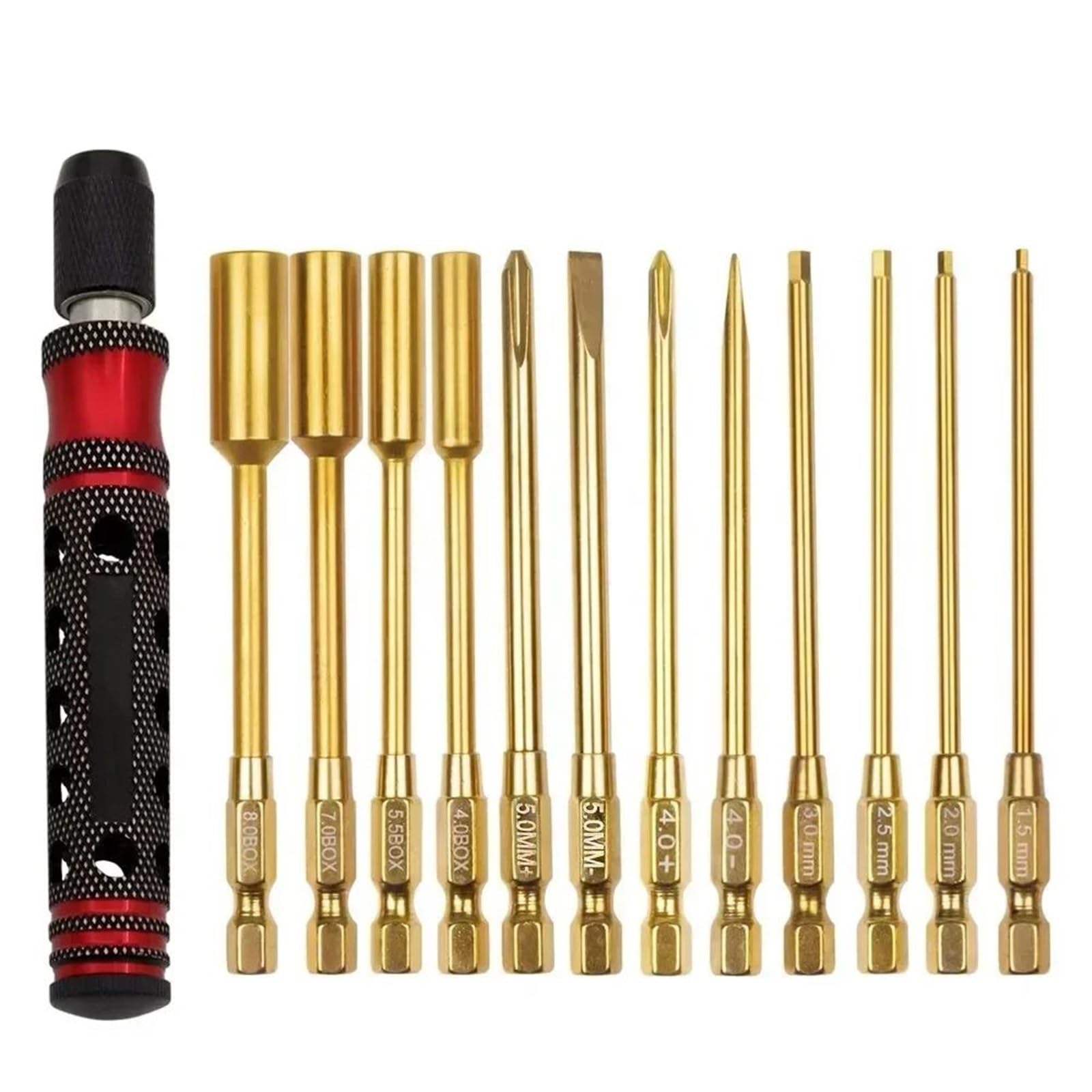 Kit 12 tournevis hexagonaux pour réparer les vis foirées de voiture radiocommandée rouge