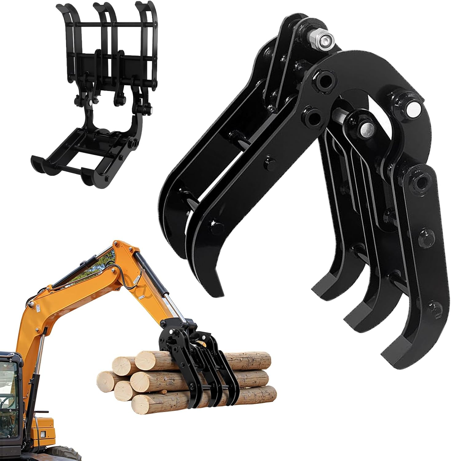 Mini Excavator Grapple Attachments 23.8inch Grapple Width - 6600lbs Grab Force Grabber Accessories for Wood, Metal, Logs, Rock - Versatile Grabber for 0.8-1.8ton Mini Excavator in Farm Orchard Garden