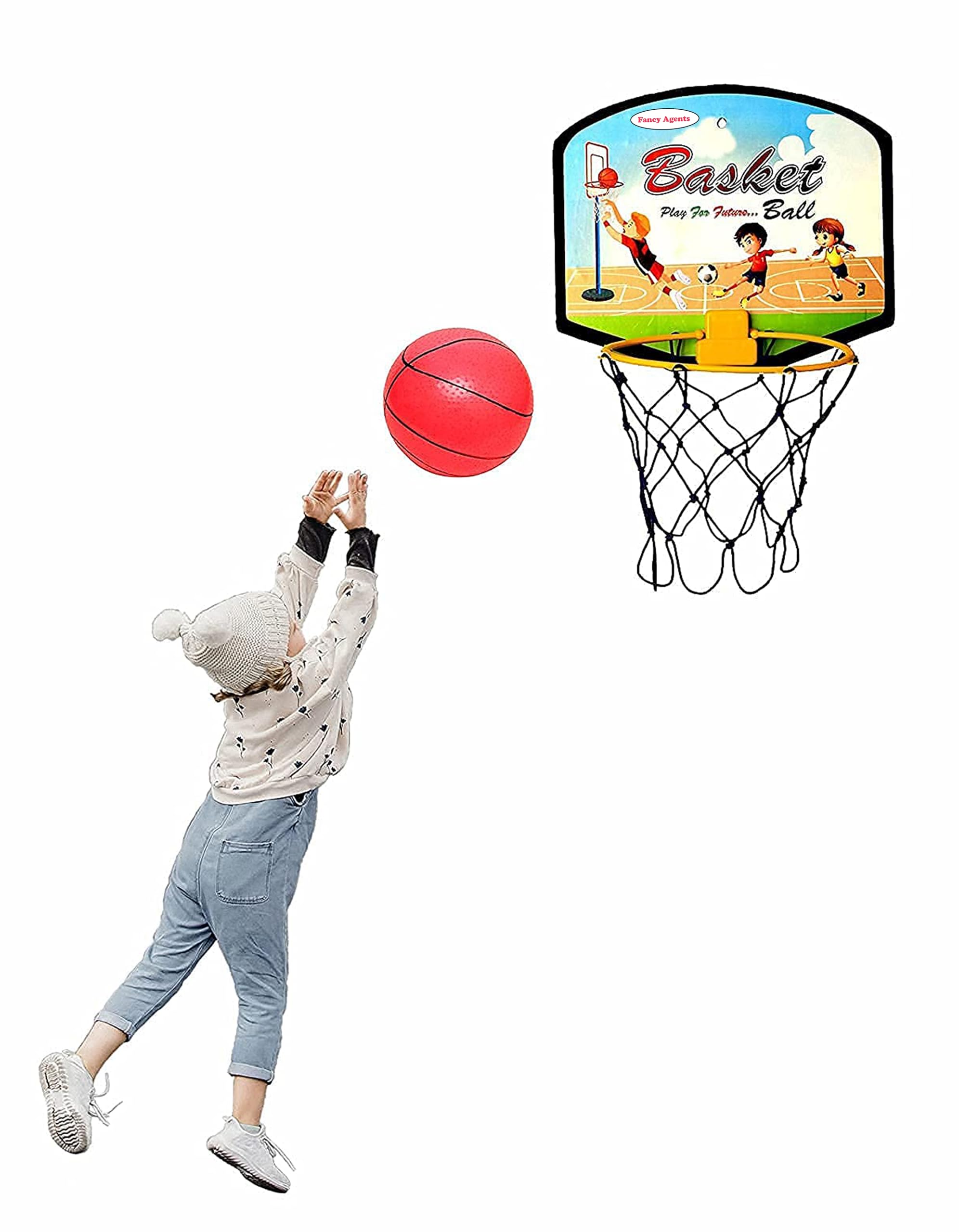 Fancy Agents Basket Ball for Kids | Kids Sports Basketball Toys for Indoor and Outdoor Games | Basketball Portable Set with Hanging Board, Ball, Ring Net Gift for Kids on Birthday and Return Gifts (B0D3Z9M51J) Amazon Price History, Amazon Price Tracker
