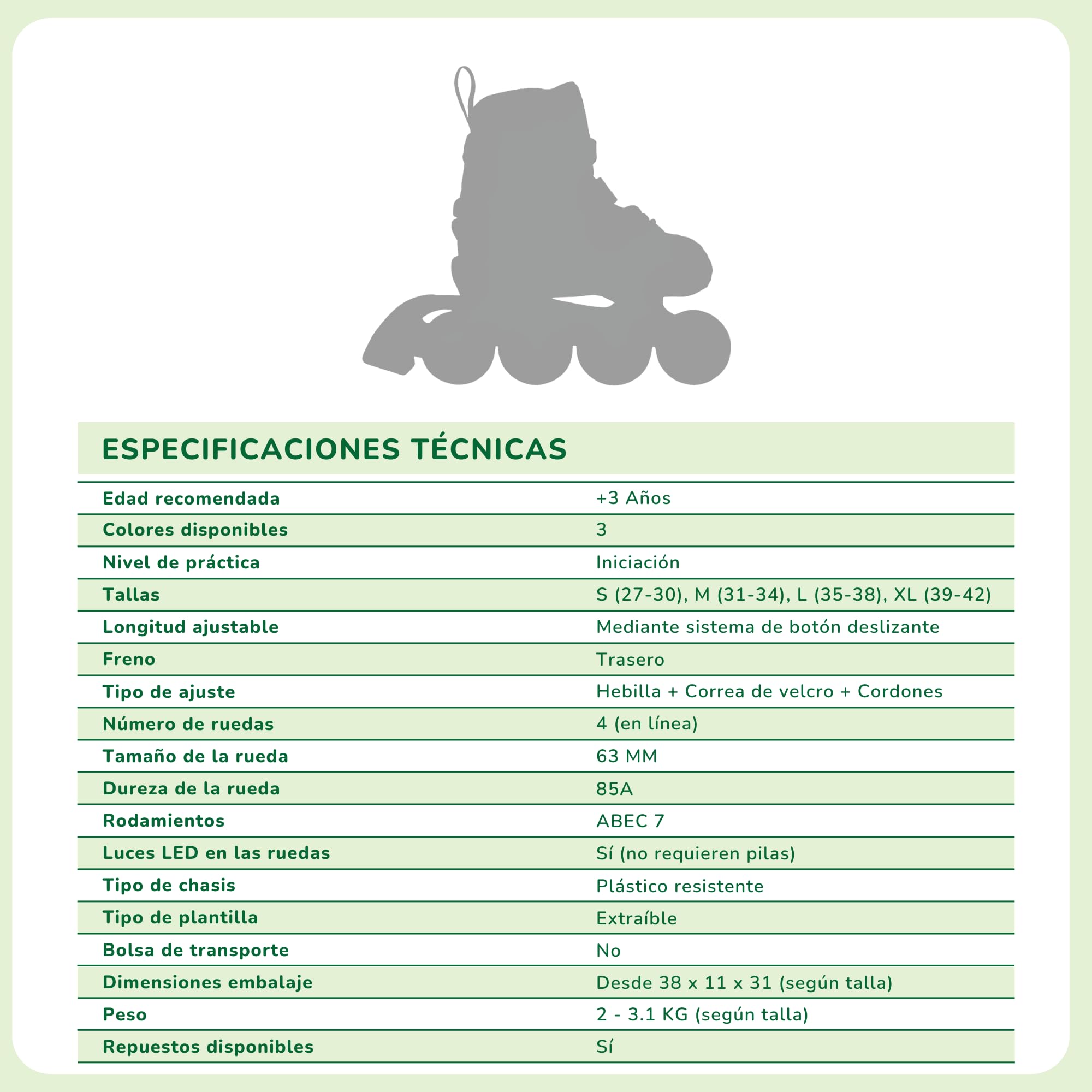 Patines en Línea Ajustables Tallas 27 a 38