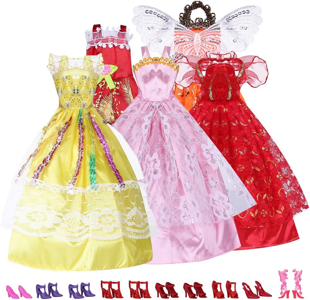 Mix Style Handmade Gorgeous Barbie Doll Party Clothes Dress x5 & Shoes x 10 Gift