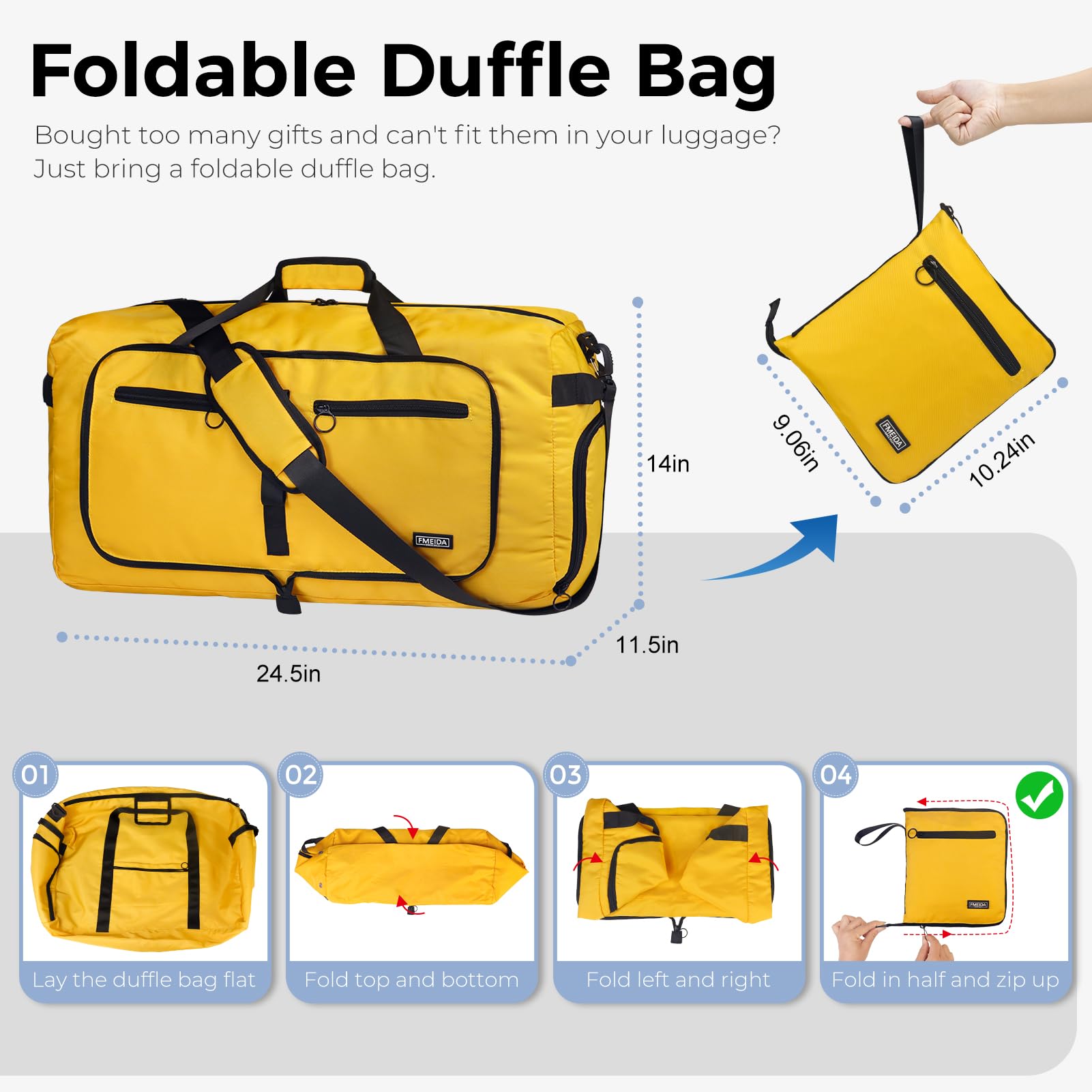 Fmeida 65L Borsone da Viaggio Unisex Adulto, Grande Borsone Palestra con Scomparto per Scarpe e Tracolla, Impermeabile Duffel Bag Borsa Sportivo