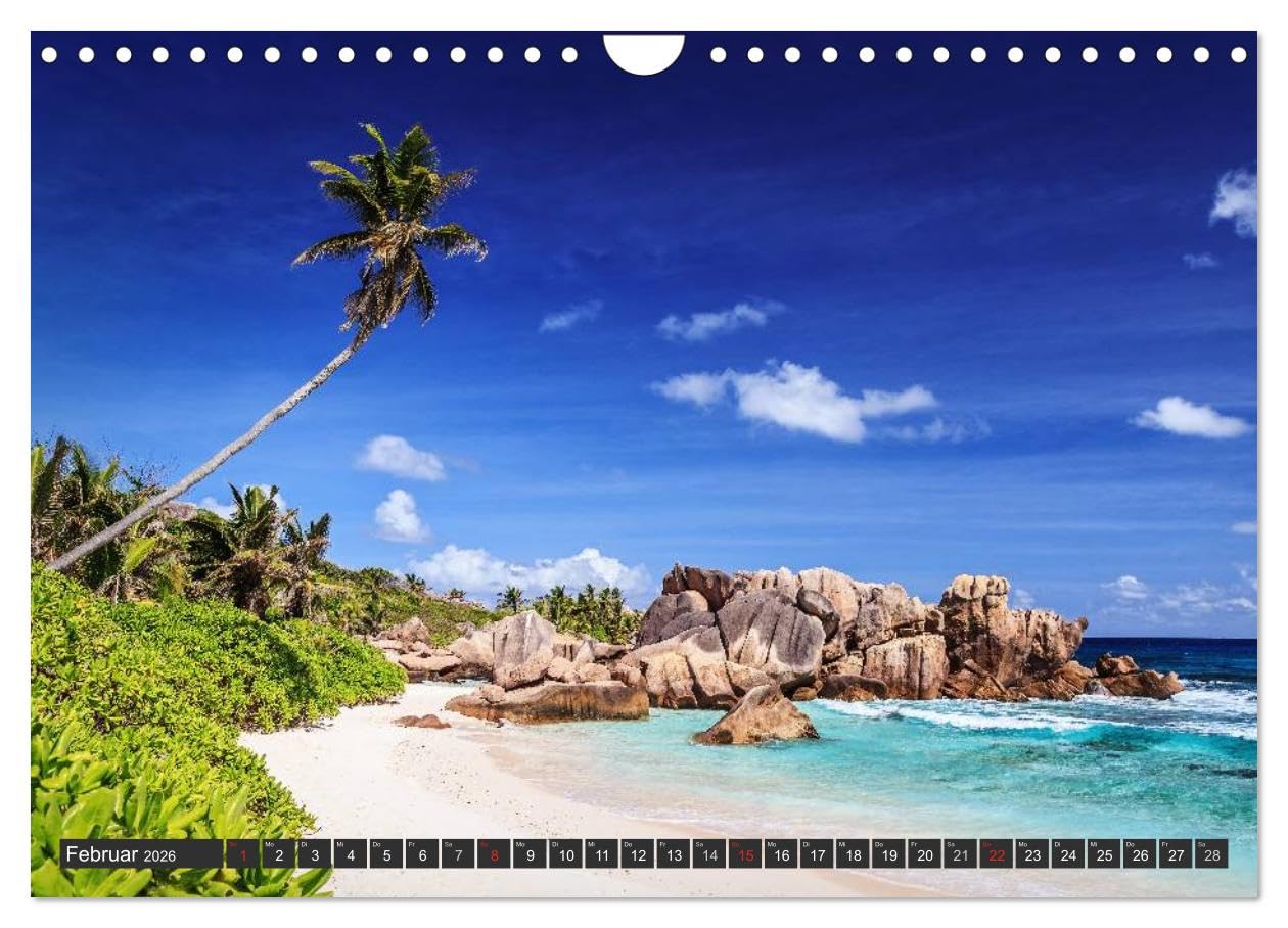 Seychellen - Traumstrände im Paradies (Wandkalender 2026 DIN A4 quer), CALVENDO Monatskalender: Fernweh, Sommer, Sonne, Strand und Meer