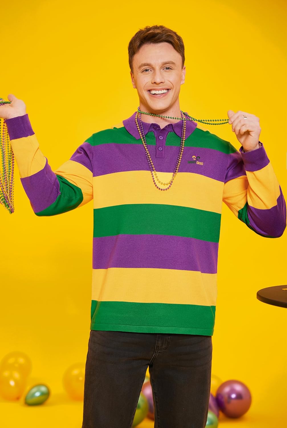 Arvilhill Men's Mardi Gras Polo Shirt Fat Tuesday Striped Long Sleeve Golf Shirt (S-3XL) - Image 5