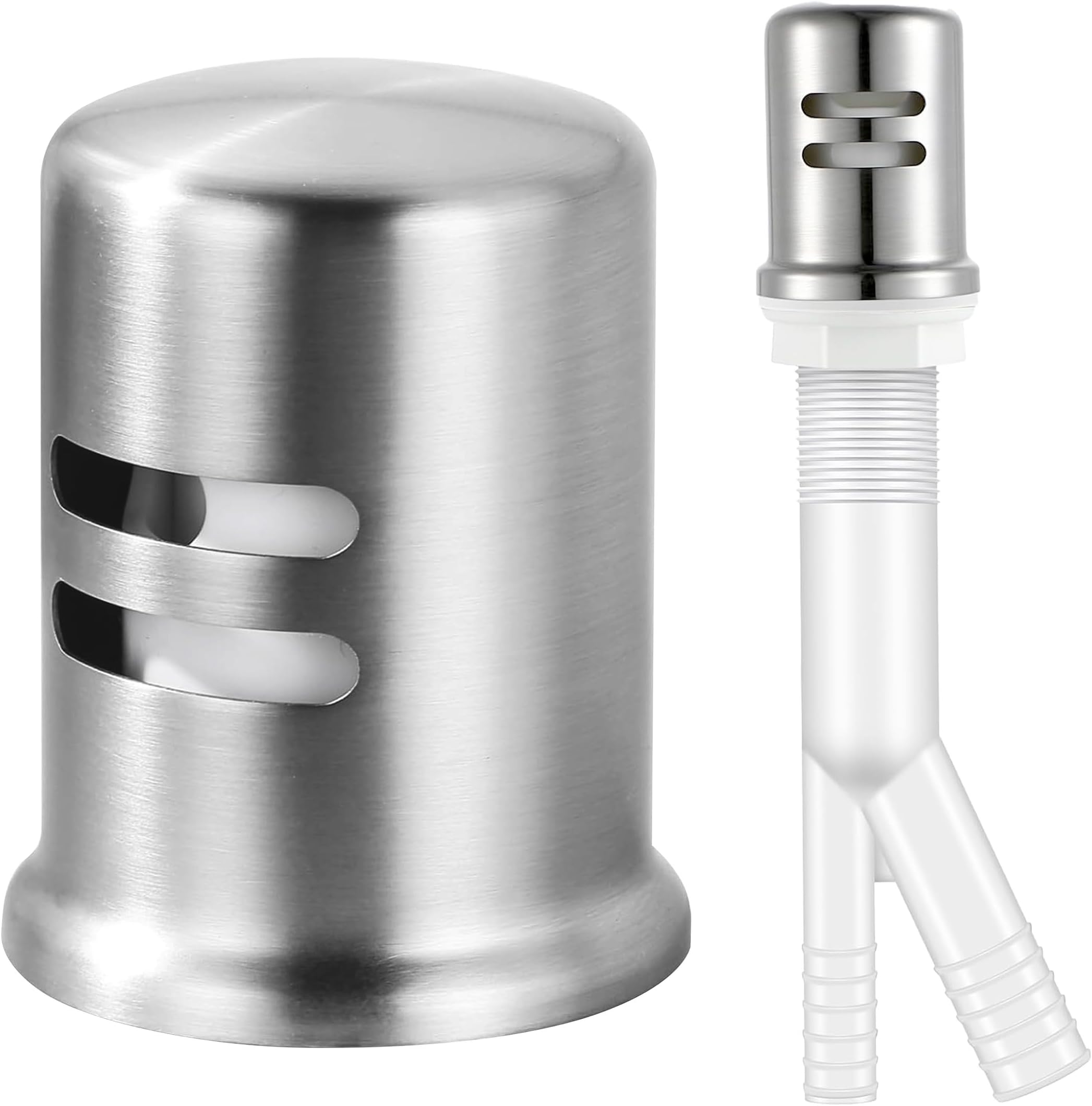 Dishwasher Air Gap Entire Assembly With Skirted Brass Cap Escutcheon. Replacement Air Gap. Solid Brass Cap. Brushed Nickel Finish.